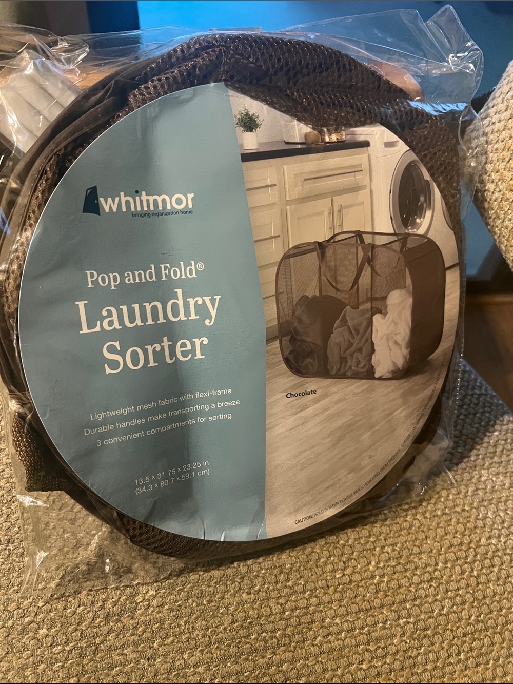 #3412** whitmor Mesh Pop & Fold Laundry Sorter in Chocolate